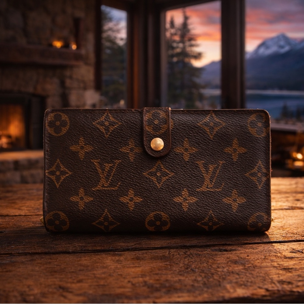 Louis Vuitton VINTAGE Monogram Wallet With Kiss lock. COA INCLUDED